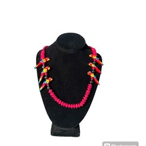Hand Painted Wooden Bead and Parrot  Necklace